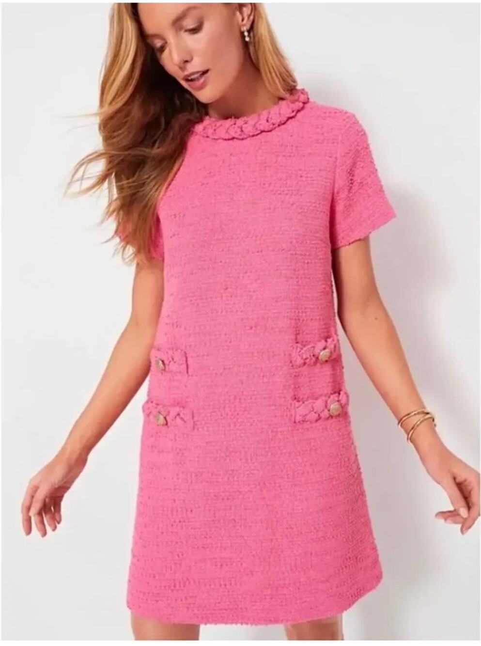 Tuckernuck Hot Pink Tweed Jackie Mini Shift Dress Lined Career Work Size Medium